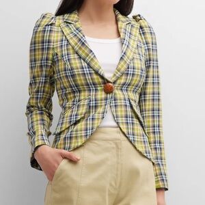 Smythe Pouf-Sleeve Cutaway Plaid Blazer size 8